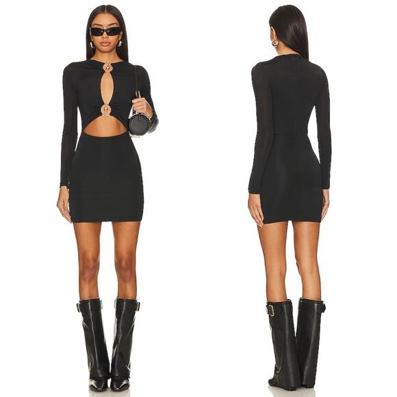 superdown | NWT Sarah Cut Out Dress in Black Jersey Cut Out Long Sleeve Mini XL - Picture 1 of 12